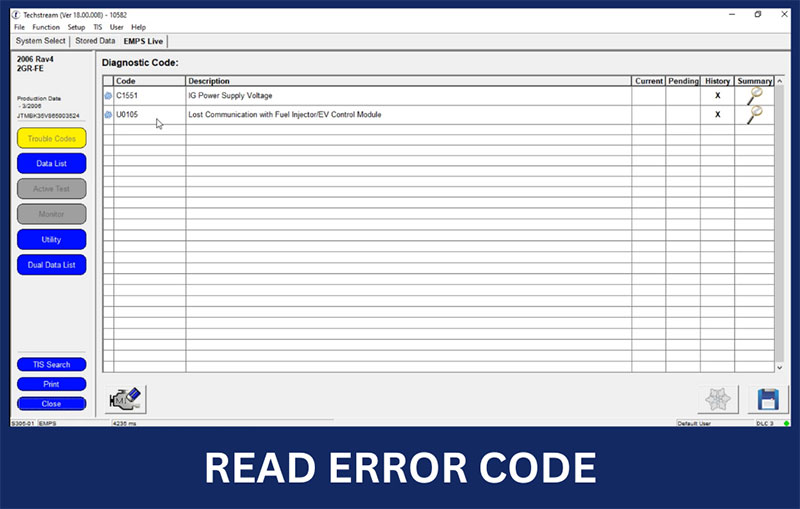 Toyota Techstream Software Read Error Code